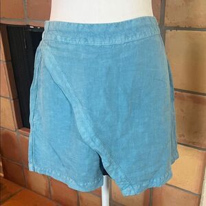Young Fabulous & Broke Blue Faux Wrap Linen Shorts, size M